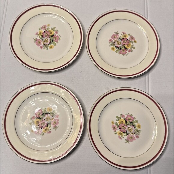 Edwin Knowles Semi-Vitreous China Bread Dessert Plates Lot Of 4 Floral 6" USA - Picture 3 of 5